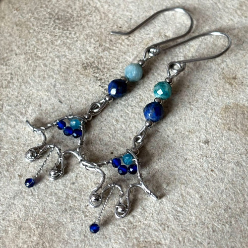 Náušnice/květiny - ocel/apatit/lapis lazuli/jadeit