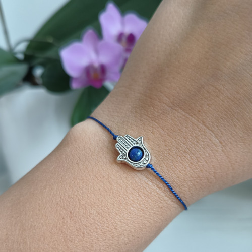 "Hamsa s lapisem" modrý hedvábný náramek