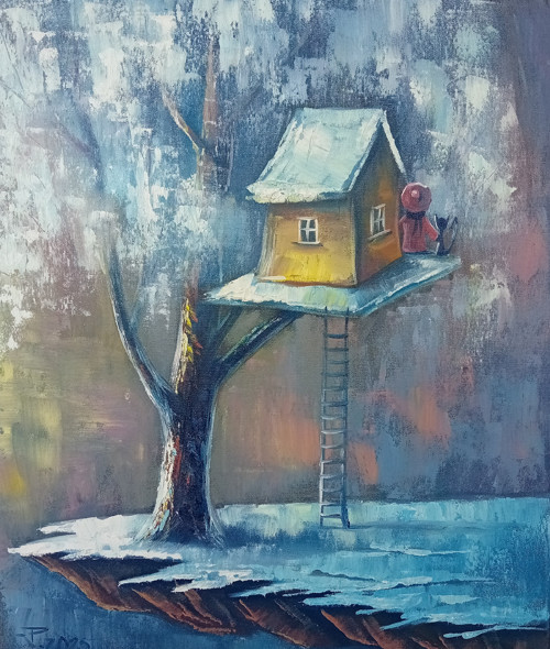 Jiří Petr- Zimni vyhlídka, obraz 60x50 cm