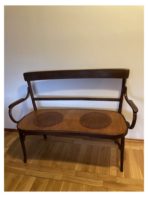 Starožitná lavice Thonet z ohýbaného dřeva