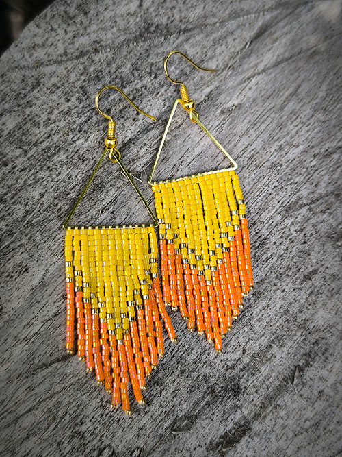 Visací boho náušnice žluto - oranžová — foto 1