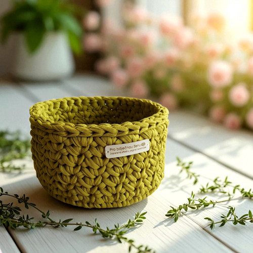 Háčkovaný košík Ø 15 | Golden Olive