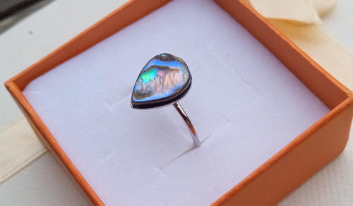 Abalone shell perleť prstýnek chirurgická ocel — foto 1