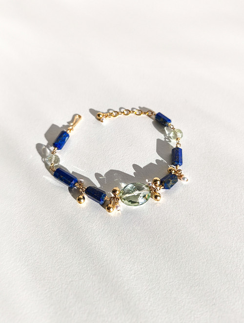Náramek z lapis lazuli, ametystu - 14k gold filled
