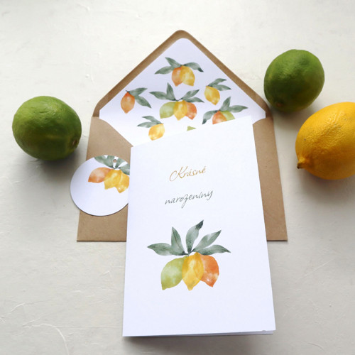Mix citrusů - otvírací přání s obálkou a jmenovkou