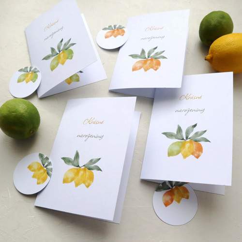 Citrusy - set čtyř přání s obálkou a jmenovkou