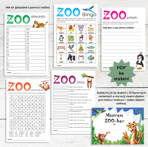 PDF zábavný balíček ZOO her – digitální verze