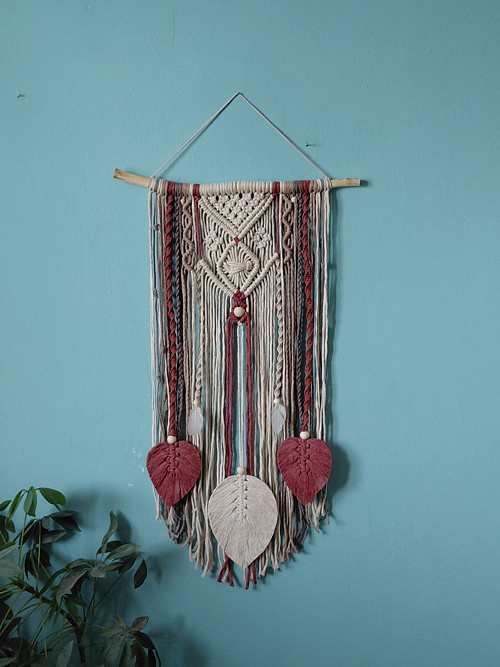 Macramé na zeď 40x60cm měděná-přírodní