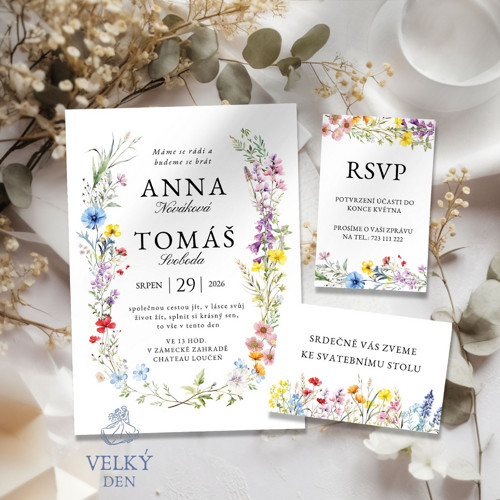 Svatební oznámení - luční květiny VD001 Canva