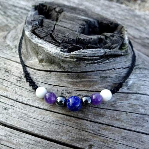 Náhrdelník Choker A2) Lapis Hematit Ametyst Korál