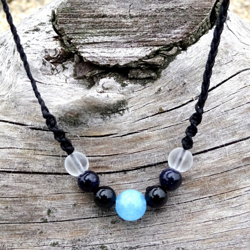 Náhrdelník Choker A3)Akvamarin Onyx Goldstone KŘ