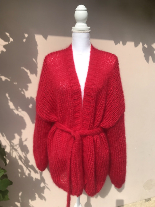 Mohérový oversized cardigán s opaskom-mohér,hodváb