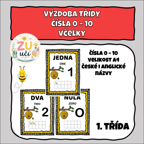 Výzdoba třídy - Čísla 0-10 - Včelky