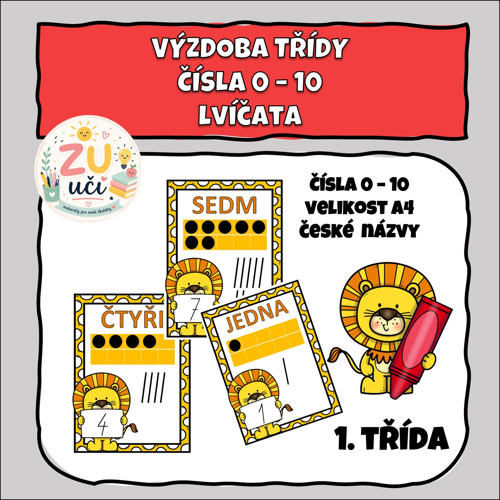 Výzdoba třídy - Čísla 0-10 - Lvíčata