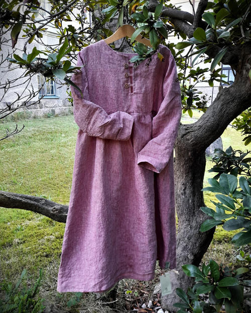 Lněné šatičky vintage bordo