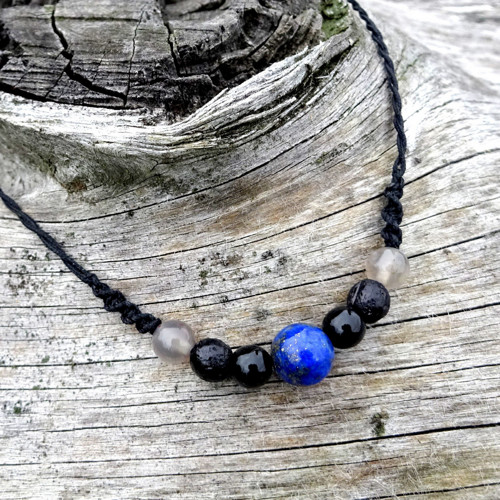 Náhrdelník Choker A5) Lapis Láva Onyx Chalcedon