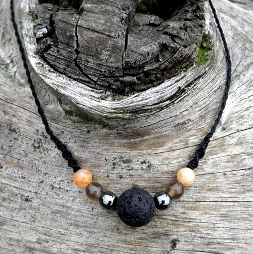 Náhrdelník Choker A6) Láva Hematit Záhněda Achát