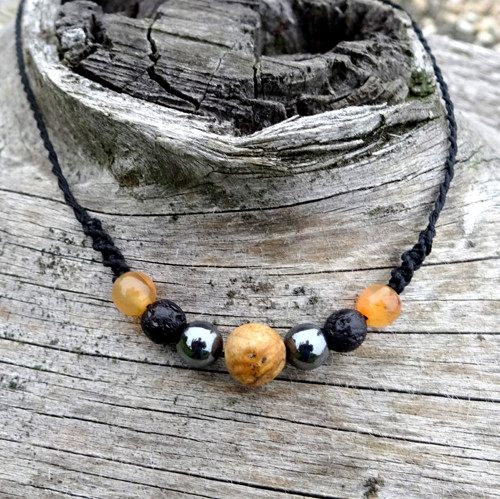 Náhrdelník Choker A7) Jaspis Hematit Láva Achát