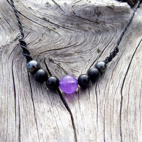 Náhrdelník Choker B5) Ametyst, 2x Onyx, Hematit