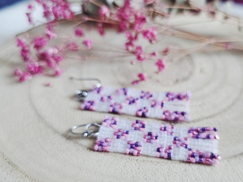 Šité náušnice Patchwork - růžová