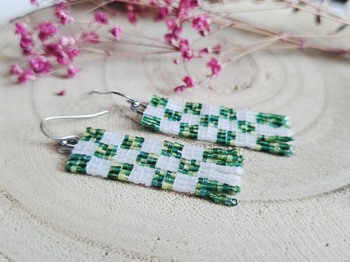 Šité náušnice Patchwork - zelená