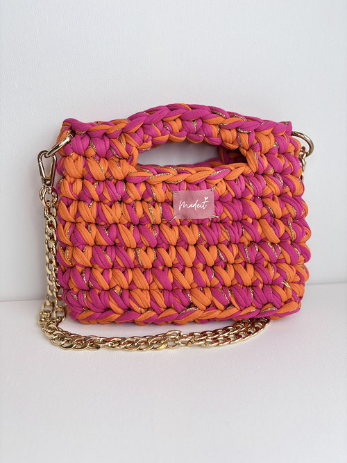 Crossbody háčkovaná kabelka – růžovooranžová