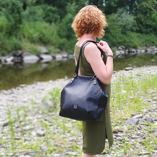 Velká černá kožená taška - Boho SISI