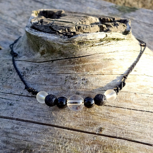 Náhrdelník Choker B10) Křišťál 2x ,Onyx, Láva