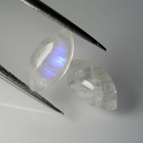 Duhový měsíční kámen, 5,28 ct./Pár, cca.12x6 mm