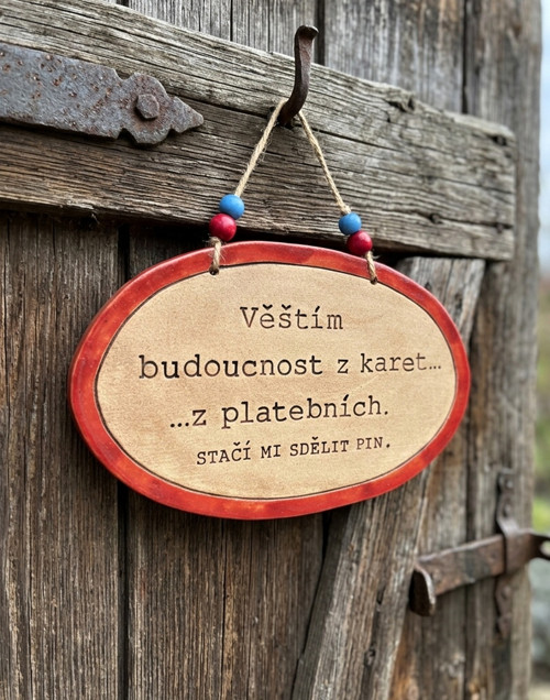 . 125 Keramická cedulka s vtipným textem