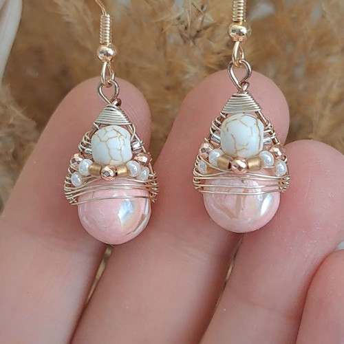 Náušnice Boho Pastels - Pink Shell