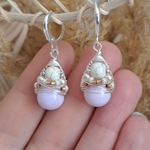 Náušnice Boho Pastels - Lila Jadeit