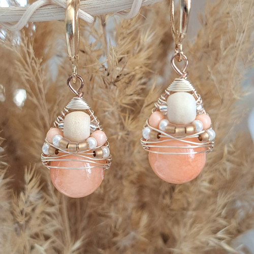 Náušnice Boho Pastels - Salmon Chalcedon