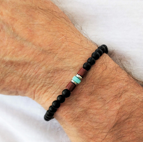 Pánský náramek z minerálů/onyx,dřevo, amazonit/0,6