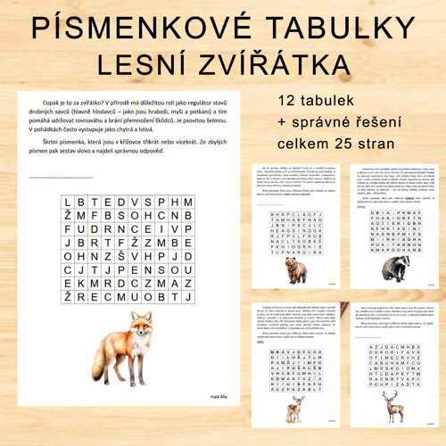 Písmenkové Tabulky - Lesní Zvířátka v Pdf