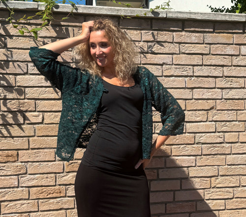 Kardigan krátký elegantní zelená krajka