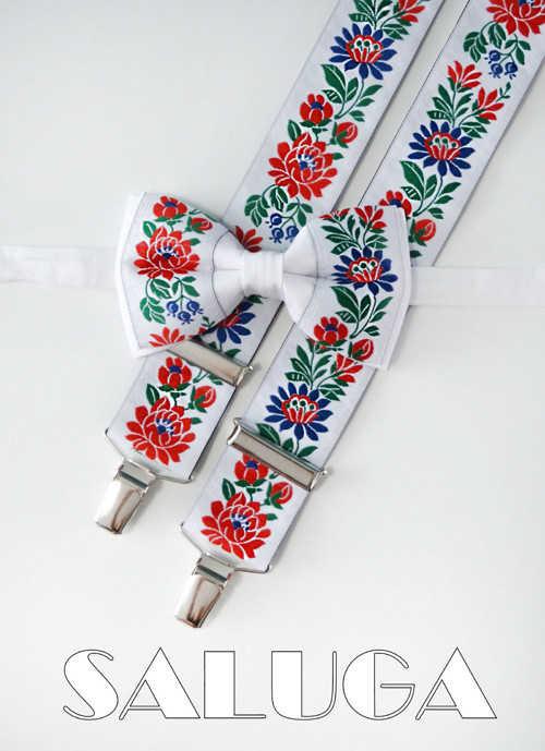 Folkový folklorní set motýlek + šle bílý