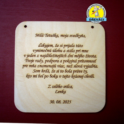 Poděkování svědkyni - 12 cm...KV0019 B