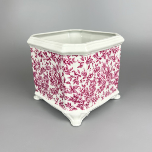 Porcelánový květináč - růžové kytičky
