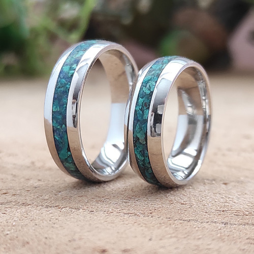 Snubní ocelové prsteny s lapis-lazuli,chryzokolem