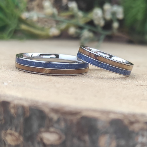 Snubné oceľové prstene s brezou a lapis-lazuli