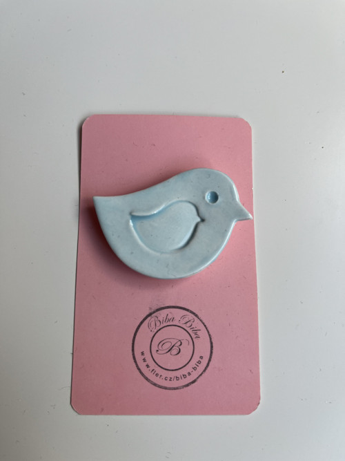 Porcelánová brož-Ptáček baby blue
