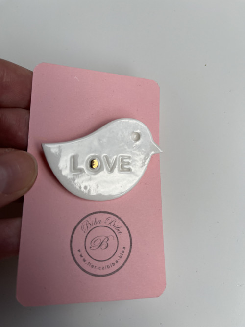 Porcelánová brož LoveBird pozlacený