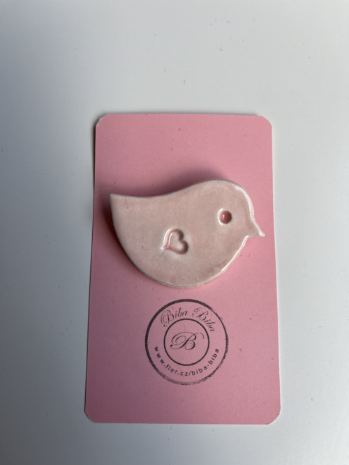 Porcelánová brož PTÁČEK srdíčko vtlačené