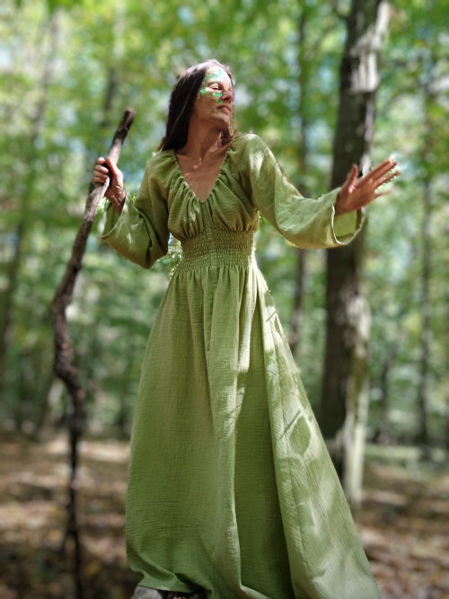 Boho Lesní Fairy Šaty Zelené