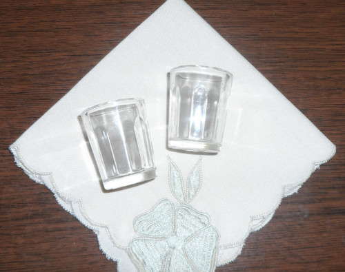 2x malá SKLENIČKA, lomené stěny, ryska 2 cl