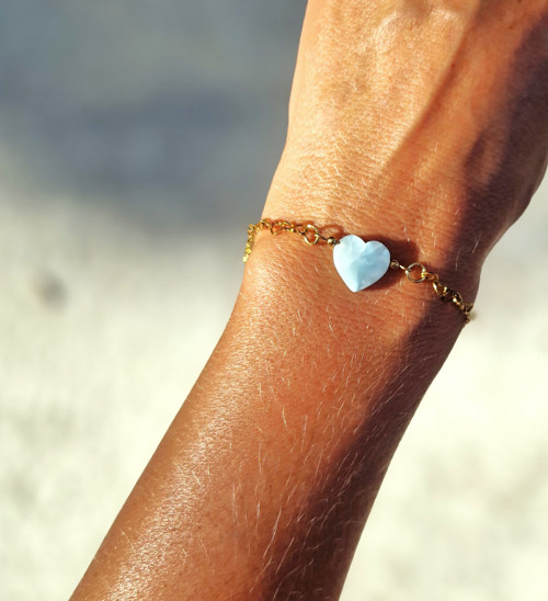 Larimar*srdce*náramek*ocel pozlacená