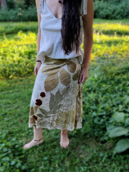 Viskózová A–sukně (ecoprint)