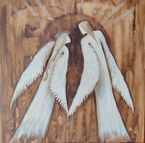 Andělé 40x40cm - olej na plátně