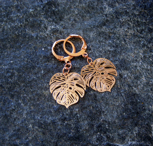 MONSTERA FILIGRÁN*náušnice z chir. oceli rose gold